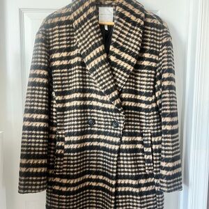 Avec Les Filles Black and Tan plaid Pea Coat